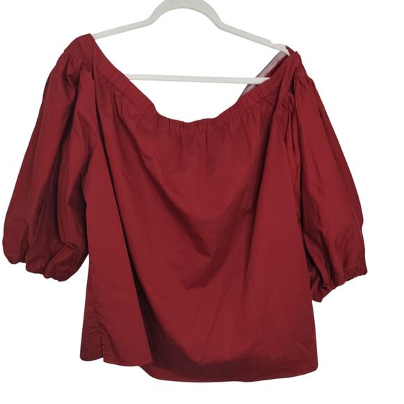 4081)Eloquii Studio Red Off Shoulders 3/4 Puff Sleeve Tie Neck Blouse Size 16 - Picture 2 of 7